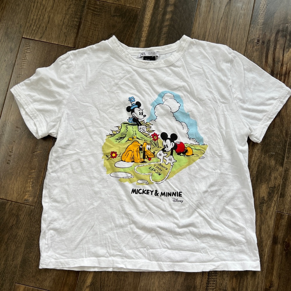 Zara Mickey Mouse Cropped T-Shirt - Large